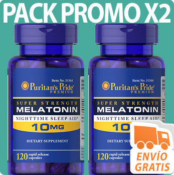 PACK PROMO X2 Melatonina 10 mg - dosis alta para dormir - total 240 cápsulas de Puritan
