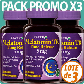 PACK BONUS X3 Melatonina liberacion prolongada - melatonina 5 mg con vitamina B6 - 300 tabletas de Natrol