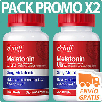 PACK PROMO X2 Melatonin Ultra - melatonina 3 mg con L-Theanina y GABA - total 730 tabletas de Schiff